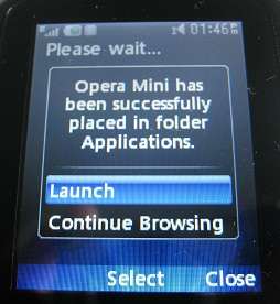 Launch Opera Mini app on LG500g
