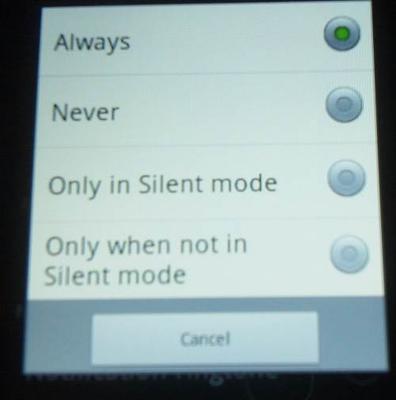 Vibrate options Android 2.3 phone