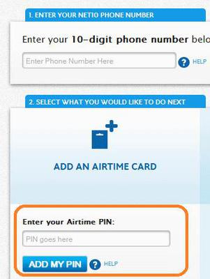 add net10 airtime pin