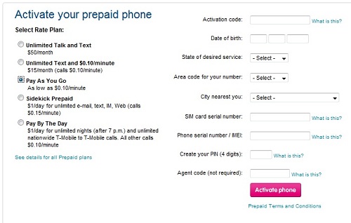 t-mobile activation page