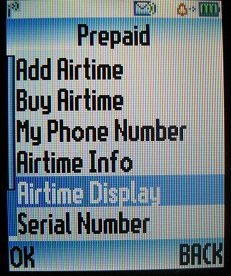 Tracfone airtime display menu