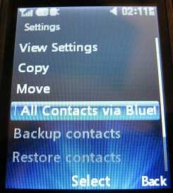 Transfer all contacts via Bluetooth